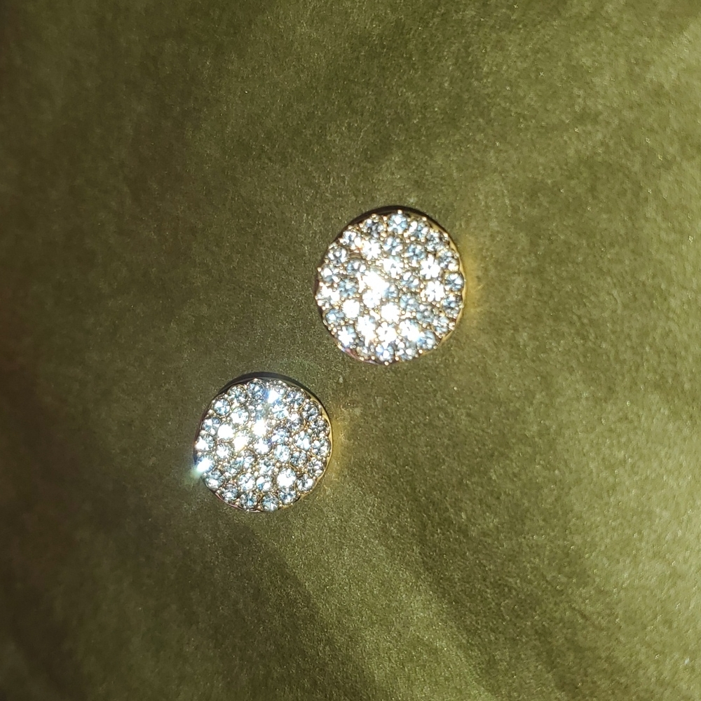 ROUND GOLD RHINESTONE‎ BLING STUD EARRINGS